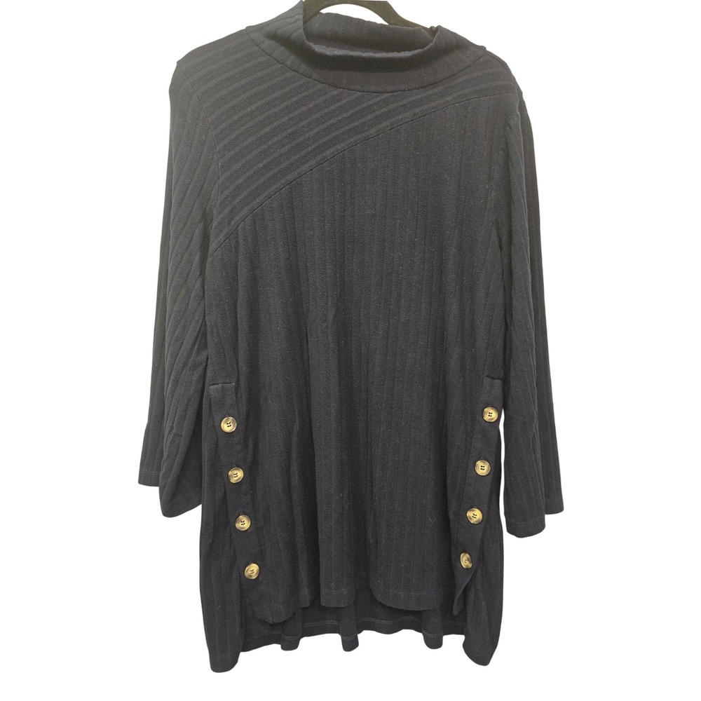 Saturday Sunday by Anthropologie Black Ribbed Tunic L Button Boho Minimalist